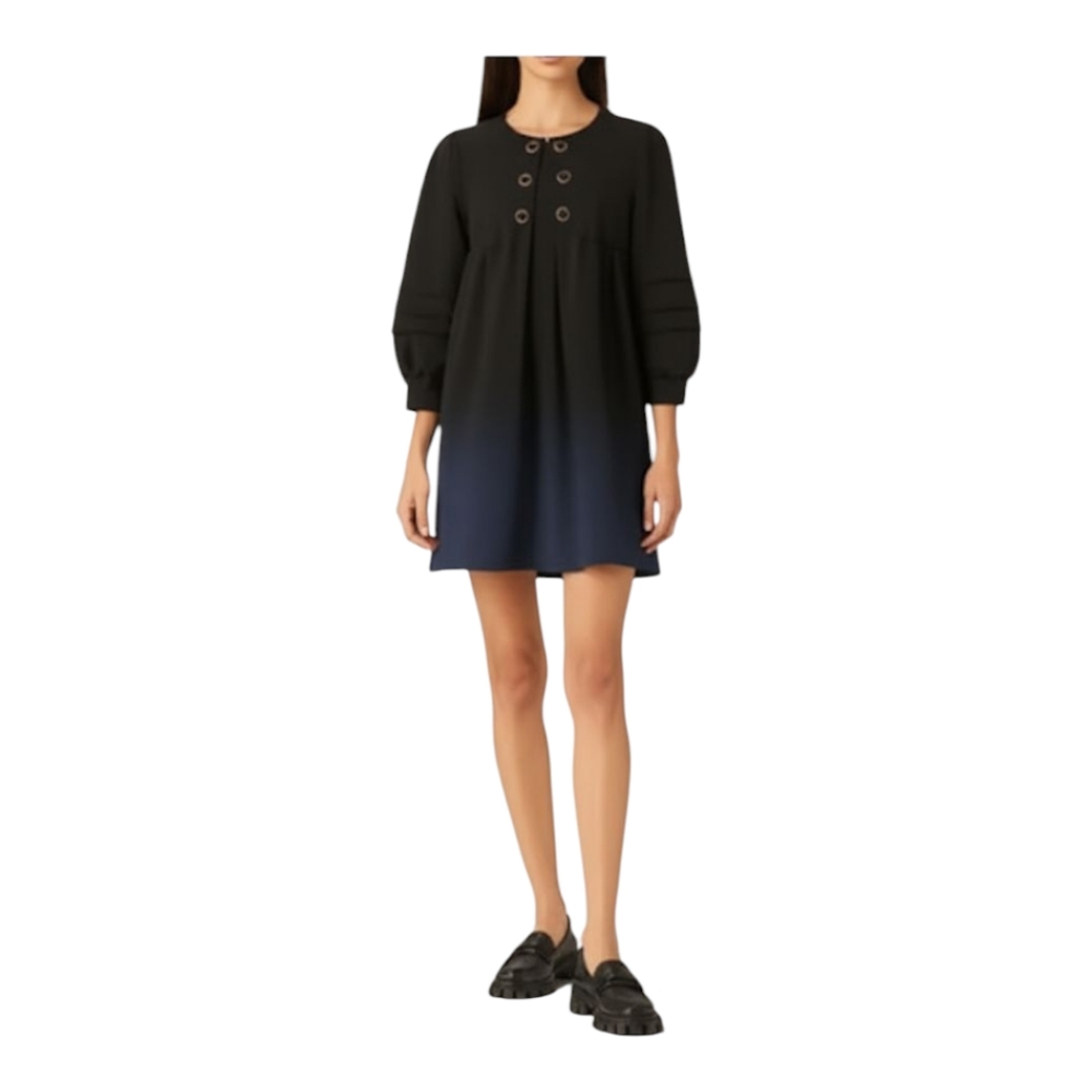 Zara Basics Black Knit LBD with gold button accents, puff sleeves Size Small